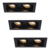 Set van 3 Durham LED Dubbele inbouwspots Rechthoek - 8 watt 690 lumen - 2700K Warm wit - GU10 - Dimbaar Kantelbaar - Voor binnen - Zwart | HOFTRONIC