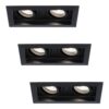 Set van 3 Durham LED Dubbele inbouwspots vierkant - 8 Watt 690 Lumen - 6500K daglicht wit - GU10 - Dimbaar Kantelbaar - Voor binnen - Zwart | HOFTRONIC