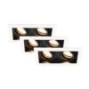 Set van 3 Durham - LED Inbouwspot - 8 watt 690 lumen - 2700K Warm wit - Dubbel - GU10 - Kantelbaar - IP20 voor binnen - Rechthoek - Wit/Zwart | HOFTRONIC