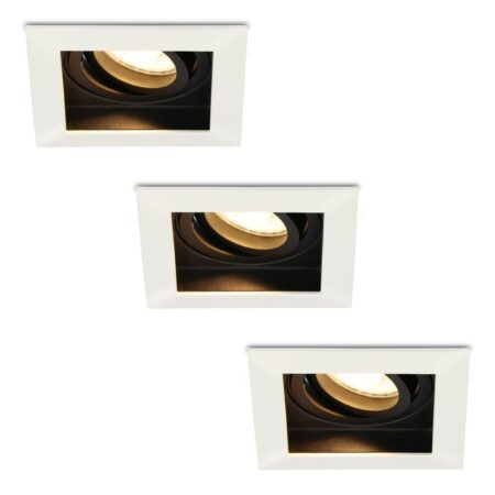 Set van 3 Durham LED inbouwspots vierkant - 4 Watt 345 lumen - 2700k warm wit - GU10 - Dimbaar Kantelbaar - Voor binnen - Wit | HOFTRONIC