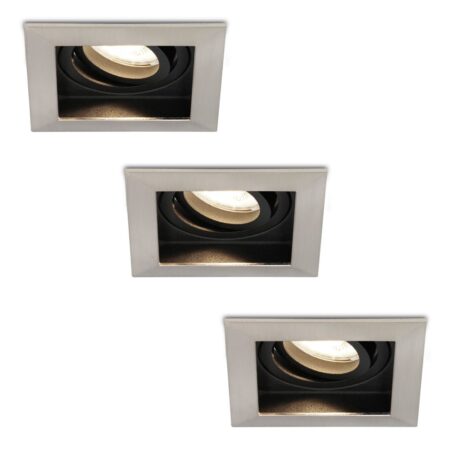 Set van 3 Durham vierkante LED inbouwspots - 4 Watt 345 Lumen - 4000K neutraal wit - GU10 - Dimbaar Kantelbaar - Voor binnen - RVS | HOFTRONIC