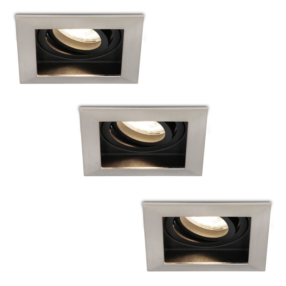 Set van 3 Durham vierkante LED inbouwspots - 4 Watt 345 Lumen - 4000K neutraal wit - GU10 - Dimbaar Kantelbaar - Voor binnen - RVS | HOFTRONIC