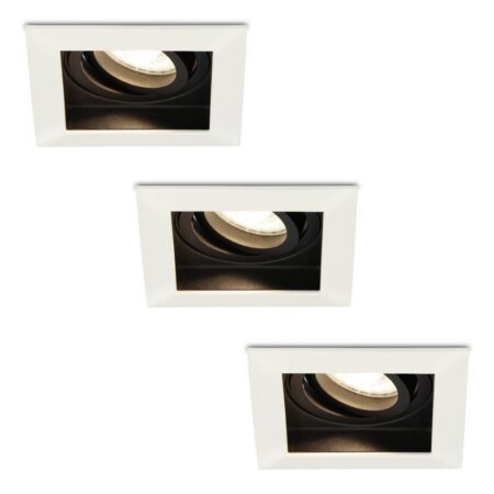 Set van 3 Durham vierkante LED inbouwspots - 4 Watt 345 Lumen - 4000K neutraal wit - GU10 - Dimbaar Kantelbaar - Voor binnen - Wit | HOFTRONIC
