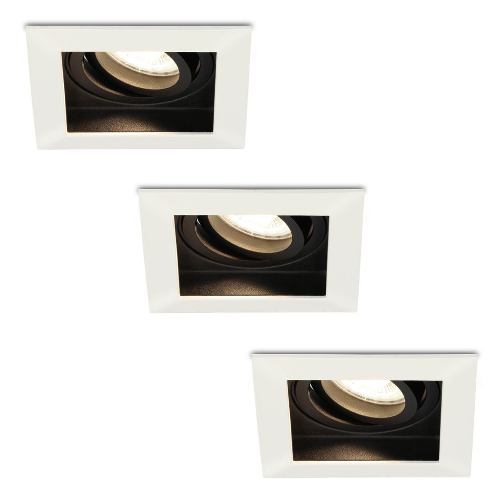 Set van 3 Durham vierkante LED inbouwspots - 4 Watt 345 Lumen - 4000K neutraal wit - GU10 - Dimbaar Kantelbaar - Voor binnen - Wit | HOFTRONIC