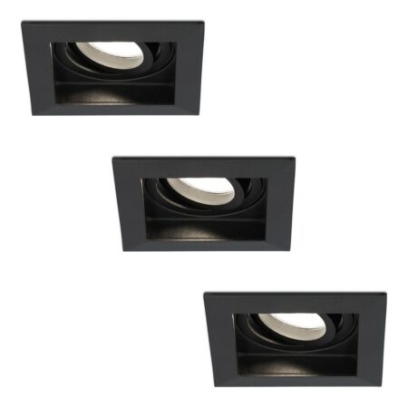 Set van 3 Durham vierkante LED inbouwspots - 4 Watt 345 Lumen - 4000K neutraal wit - GU10 - Dimbaar Kantelbaar - Voor binnen - Zwart | HOFTRONIC