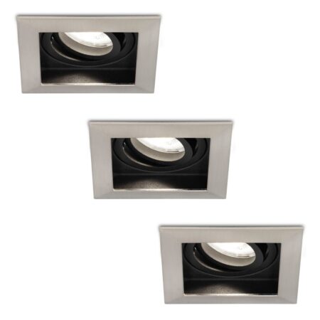 Set van 3 Durham vierkante LED inbouwspots - 4 Watt 345 Lumen - 6500K daglicht wit - GU10 - Dimbaar Kantelbaar - Voor binnen - RVS | HOFTRONIC