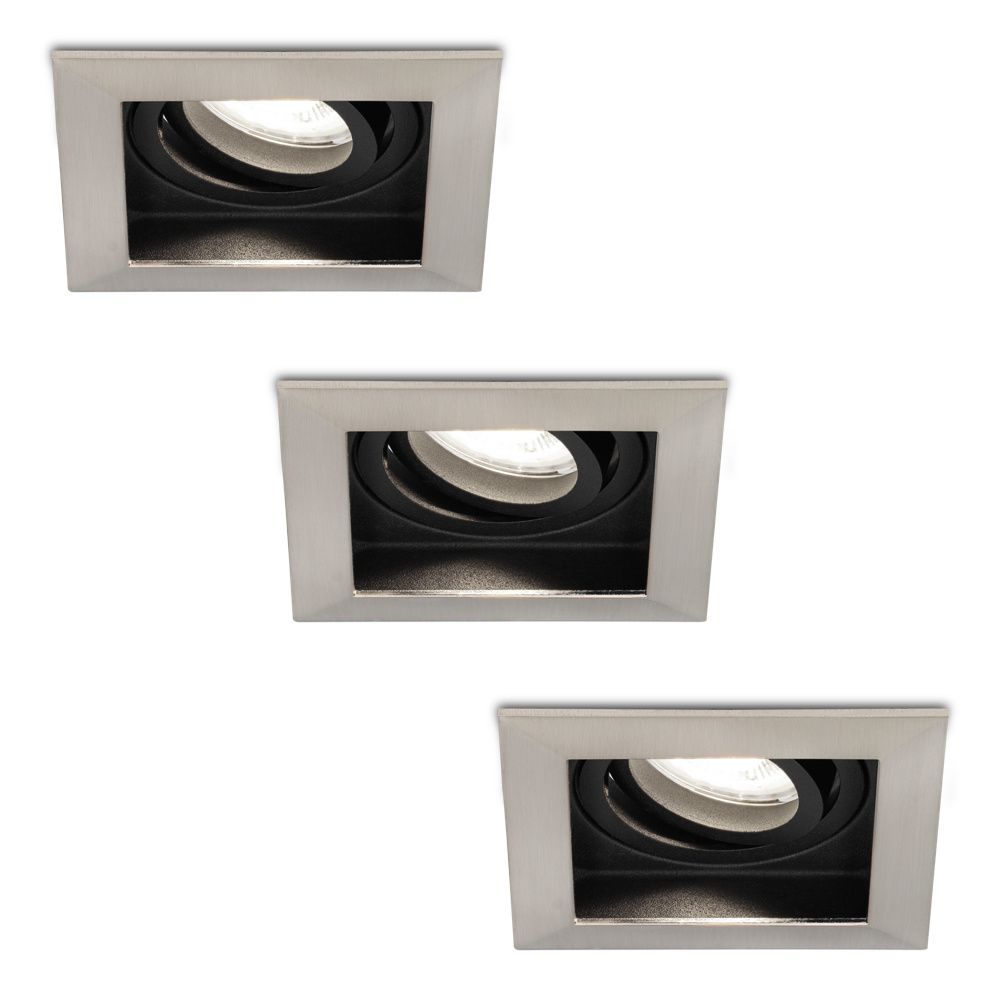 Set van 3 Durham vierkante LED inbouwspots - 4 Watt 345 Lumen - 6500K daglicht wit - GU10 - Dimbaar Kantelbaar - Voor binnen - RVS | HOFTRONIC