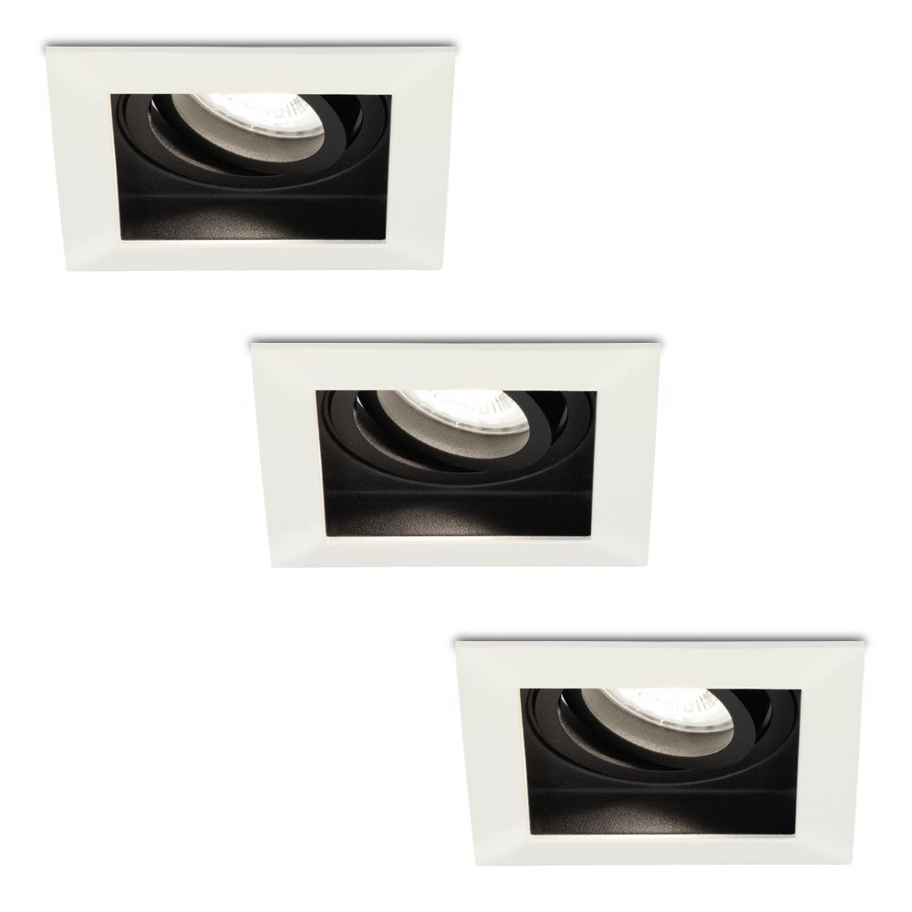 Set van 3 Durham vierkante LED inbouwspots - 4 Watt 345 Lumen - 6500K daglicht wit - GU10 - Dimbaar Kantelbaar - Voor binnen - Wit | HOFTRONIC