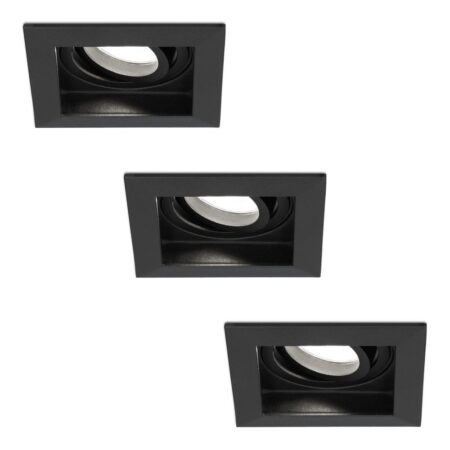 Set van 3 Durham vierkante LED inbouwspots - 4 Watt 345 Lumen - 6500K daglicht wit - GU10 - Dimbaar Kantelbaar - Voor binnen - Zwart | HOFTRONIC