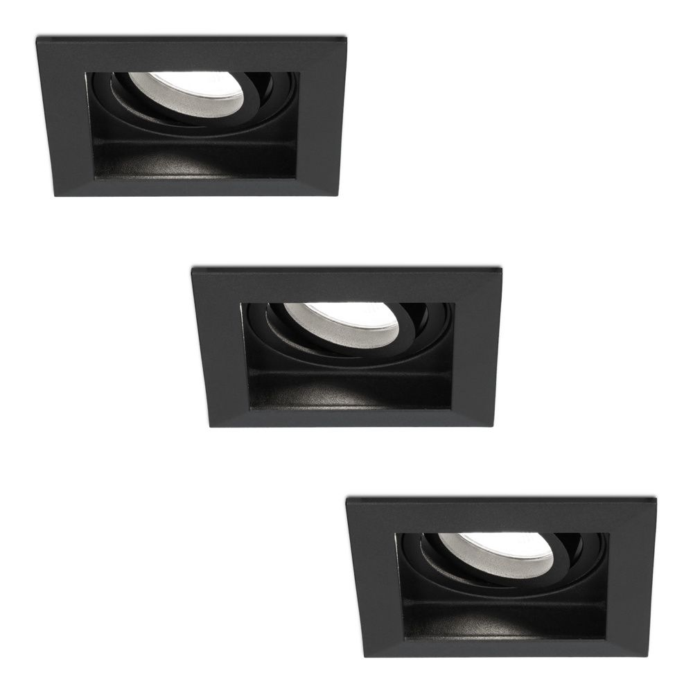 Set van 3 Durham vierkante LED inbouwspots - 4 Watt 345 Lumen - 6500K daglicht wit - GU10 - Dimbaar Kantelbaar - Voor binnen - Zwart | HOFTRONIC