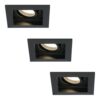 Set van 3 Durham vierkante LED inbouwspots - 4 Watt 345 lumen - 2700k warm wit - GU10 - Dimbaar Kantelbaar - Voor binnen - Zwart | HOFTRONIC