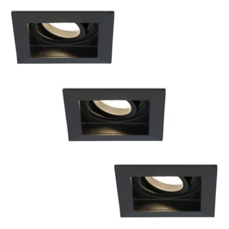 Set van 3 Durham vierkante LED inbouwspots - 4 Watt 345 lumen - 2700k warm wit - GU10 - Dimbaar Kantelbaar - Voor binnen - Zwart | HOFTRONIC