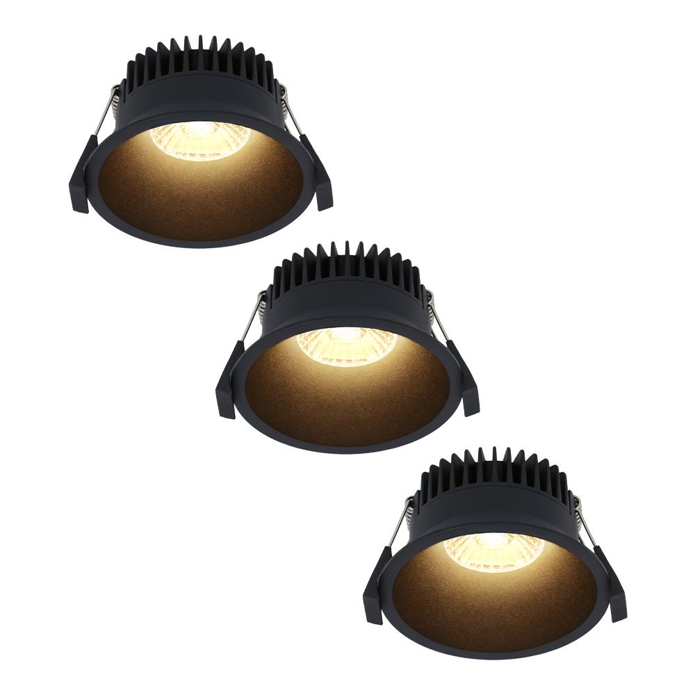 Set van 3 Finn LED inbouwspots - 10 Watt 900lm - 2700K warm wit - Dimbaar - Rond - Verzonken - IP44 waterdicht - Zwart - Voor binnen