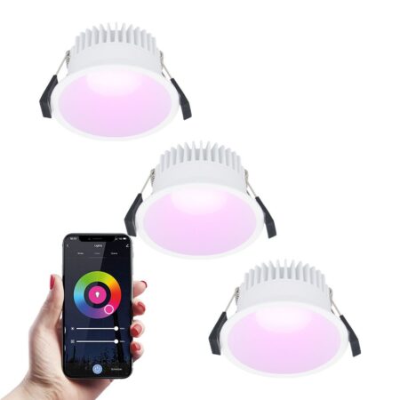 Set van 3 Finn smart inbouwspots - IP44 waterdicht - 10 Watt 630lm - Wifi + Bluetooth - RGBWW - Google Home