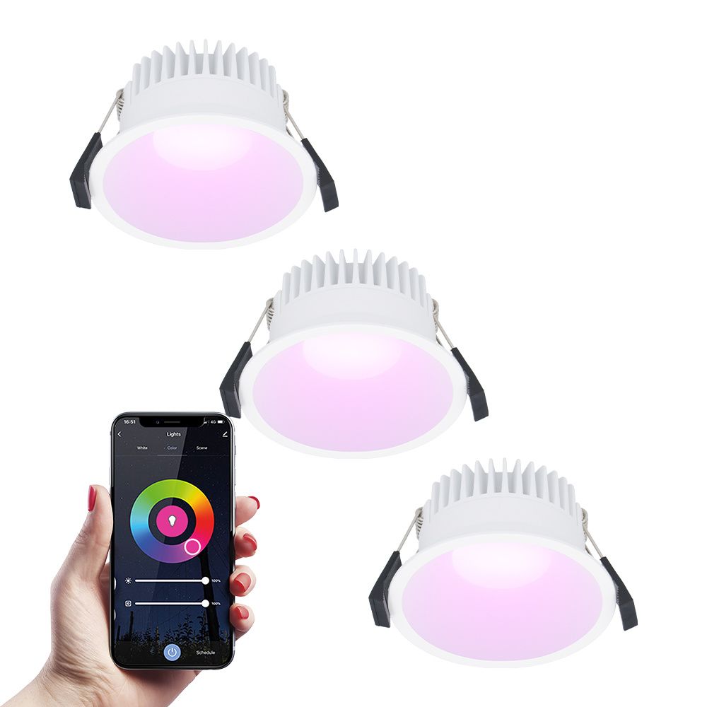 Set van 3 Finn smart inbouwspots - IP44 waterdicht - 10 Watt 630lm - Wifi + Bluetooth - RGBWW - Google Home