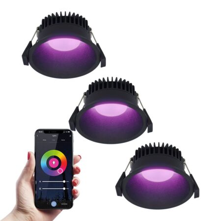 Set van 3 Finn smart inbouwspots - IP44 waterdicht - 10 Watt 630lm - Wifi + Bluetooth - RGBWW - Google Home