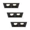 Set van 3 Fresno Dubbele Inbouwspot - Rechthoek - 2x GU10 - 4000K neutraal wit - 8 Watt 690 Lumen - Kantelbaar - IP20 stofdicht - Zwart | HOFTRONIC