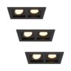 Set van 3 Fresno Dubbele Inbouwspots - Rechthoek - 2x GU10 - 2700K Warm wit - 8 watt 690 lumen - Kantelbaar - IP20 stofdicht - Zwart | HOFTRONIC