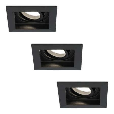 Set van 3 Fresno LED inbouwspots vierkant - GU10 - 4 Watt 345 Lumen - 4000K neutraal wit - Dimbaar - Kantelbaar - Verzonken - IP20 voor binnen - Zwart - Anti-glare | HOFTRONIC