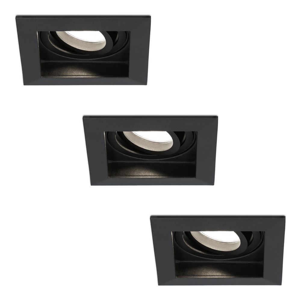Set van 3 Fresno LED inbouwspots vierkant - GU10 - 4 Watt 345 Lumen - 4000K neutraal wit - Dimbaar - Kantelbaar - Verzonken - IP20 voor binnen - Zwart - Anti-glare | HOFTRONIC