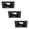 Set van 3 Fresno LED inbouwspots vierkant - GU10 - 4 Watt 345 Lumen - 6500K Daglicht Wit - Dimbaar - Kantelbaar - Verzonken - IP20 voor binnen - Zwart - Anti-glare | HOFTRONIC