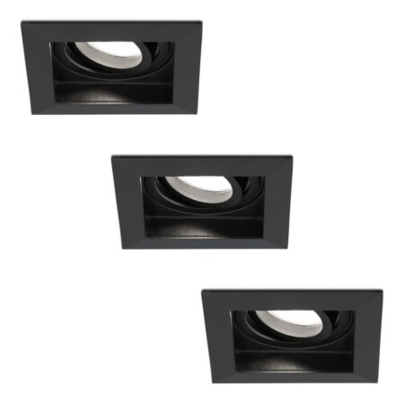 Set van 3 Fresno LED inbouwspots vierkant - GU10 - 4 Watt 345 Lumen - 6500K Daglicht Wit - Dimbaar - Kantelbaar - Verzonken - IP20 voor binnen - Zwart - Anti-glare | HOFTRONIC