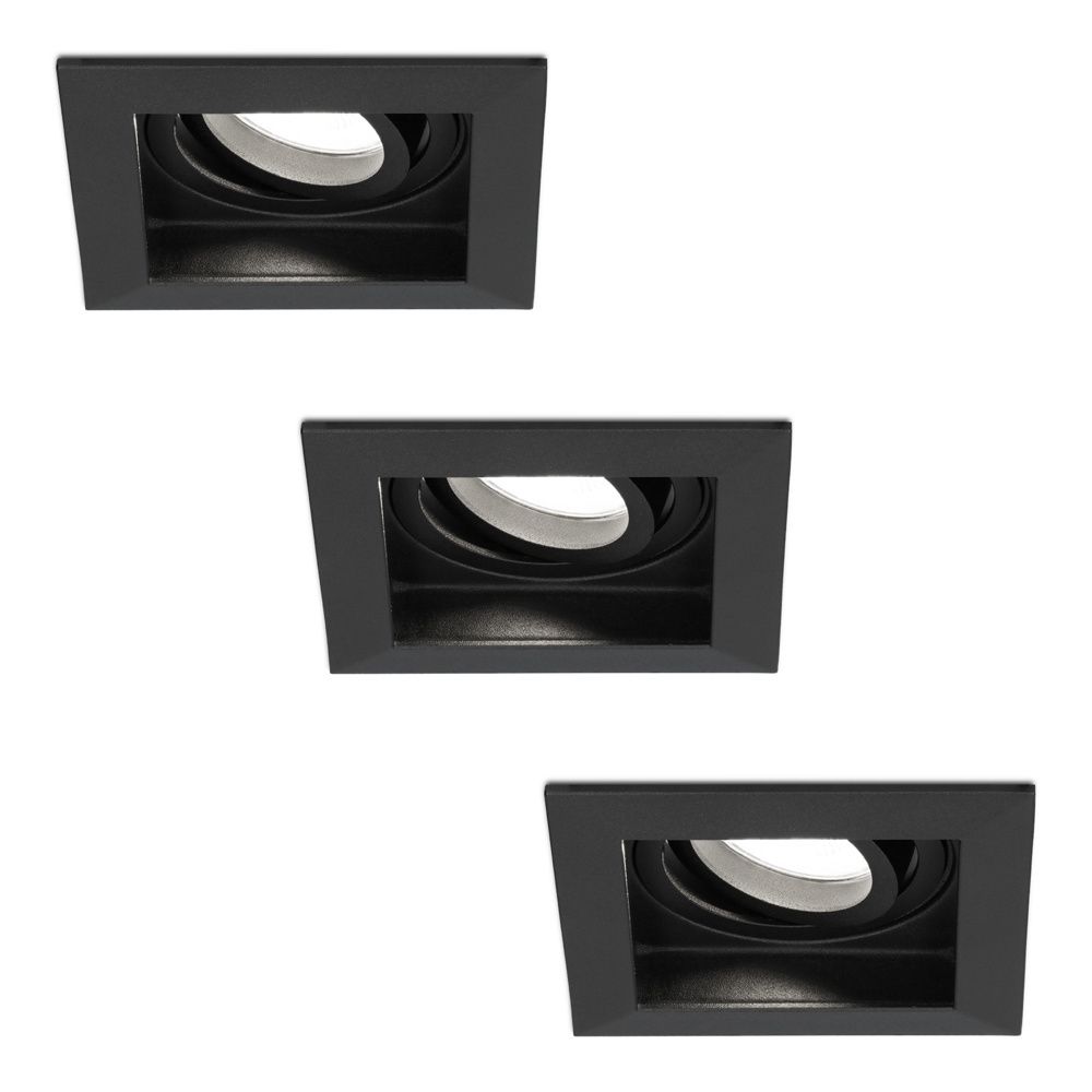 Set van 3 Fresno LED inbouwspots vierkant - GU10 - 4 Watt 345 Lumen - 6500K Daglicht Wit - Dimbaar - Kantelbaar - Verzonken - IP20 voor binnen - Zwart - Anti-glare | HOFTRONIC