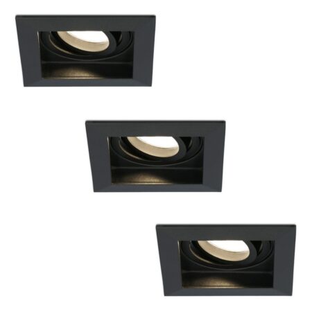 Set van 3 Fresno LED inbouwspots vierkant - GU10 - 4 Watt 345 lumen - 2700K Warm Wit - Dimbaar - Kantelbaar - Verzonken - IP20 voor binnen - Zwart | HOFTRONIC