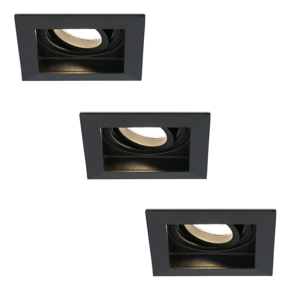 Set van 3 Fresno LED inbouwspots vierkant - GU10 - 4 Watt 345 lumen - 2700K Warm Wit - Dimbaar - Kantelbaar - Verzonken - IP20 voor binnen - Zwart | HOFTRONIC