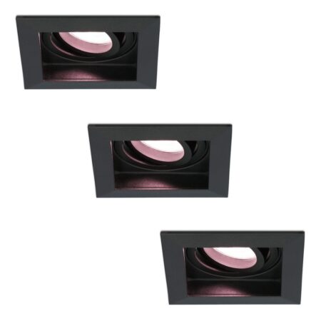 Set van 3 Fresno smart inbouwspots vierkant - Wifi + Bluetooth - RGBWW - GU10 - Kantelbaar - Verzonken - Google Home