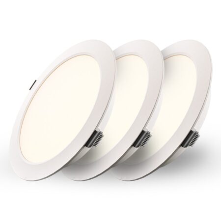 Set van 3 Georgia LED platte Inbouwspots wit - 9W 820lm - Rond - 2700K warm Wit - Ø145 mm - IP20 voor binnen - Inbouwdiepte 25mm | HOFTRONIC