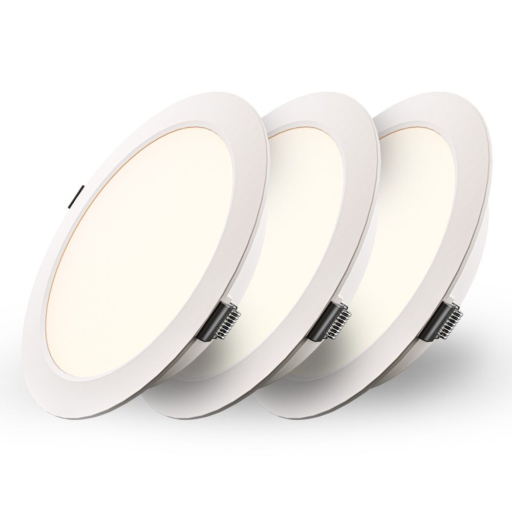 Set van 3 Georgia LED platte Inbouwspots wit - inbouwdiepte 25mm - 12W 1160lm - Rond - 2700K warm Wit - Ø170 mm - IP20 voor binnen | HOFTRONIC