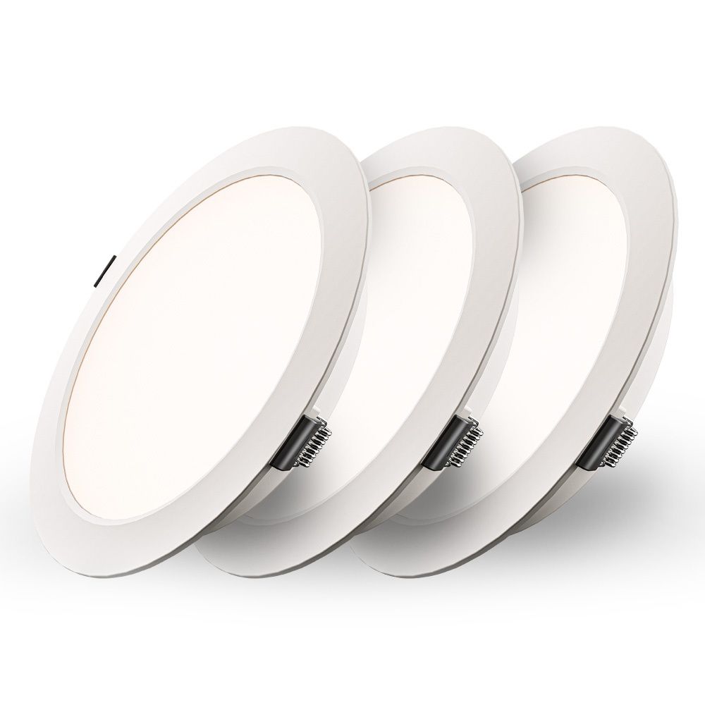 Set van 3 Georgia LED platte Inbouwspots wit - inbouwdiepte 25mm - 12W 1160lm - Rond - 4000K Neutraal Wit - Ø170 mm - IP20 voor binnen | HOFTRONIC