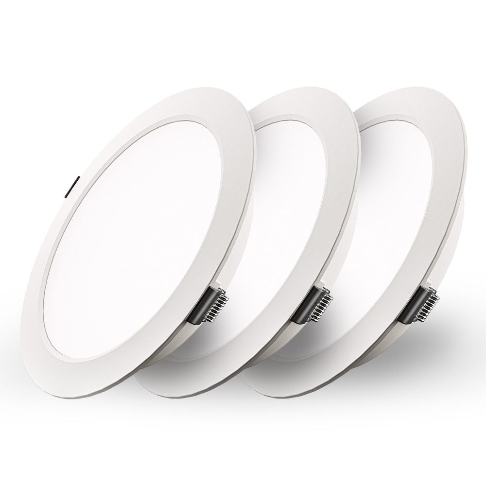 Set van 3 Georgia LED platte Inbouwspots wit - inbouwdiepte 25mm - 18 Watt 1820lm - Rond - 6500K Daglicht Wit - Ø220 mm - IP20 voor binnen | HOFTRONIC