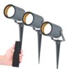 Set van 3 LED Prikspots Spikey - 4 Watt 345 lumen - 2700K warm wit - antraciet - IP65 Waterdicht - Incl. dimmer met afstandsbediening | HOFTRONIC