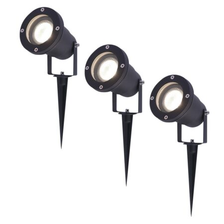 Set van 3 LED prikspots - 4 Watt 345 Lumen - Dimbaar - Kantelbaar - 4000K neutraal wit - GU10 - IP64 Waterdicht - Zwart - Tuinspots | HOFTRONIC