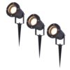 Set van 3 LED prikspots - 4 Watt 345 lumen - Dimbaar - Kantelbaar - 2700K warm wit - GU10 - IP65 Waterdicht - Zwart - Tuinspots | HOFTRONIC