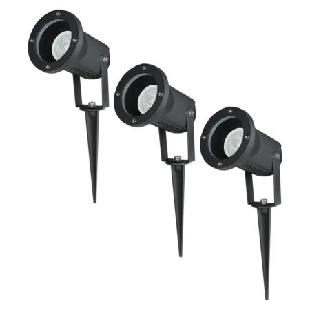 Set van 3 LED prikspots - Dimbaar - Kantelbaar - 4000K neutraal wit - 4 Watt 345 Lumen - IP44 - Waterdicht - Zwart - Tuinspot - tuinverlichting - padverlichting | HOFTRONIC