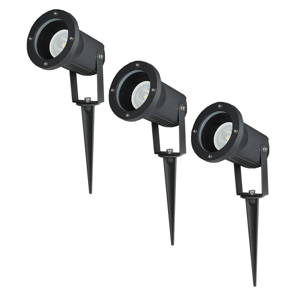 Set van 3 LED prikspots - Dimbaar - Kantelbaar - 4000K neutraal wit - 4 Watt 345 Lumen - IP44 - Waterdicht - Zwart - Tuinspot - tuinverlichting - padverlichting | HOFTRONIC