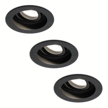 Set van 3 Laredo LED inbouwspots - GU10 4 Watt 345 Lumen - 4000K neutraal wit - Dimbaar - verzonken - Rond - Kantelbaar - IP20 Voor binnen - Zwart | HOFTRONIC