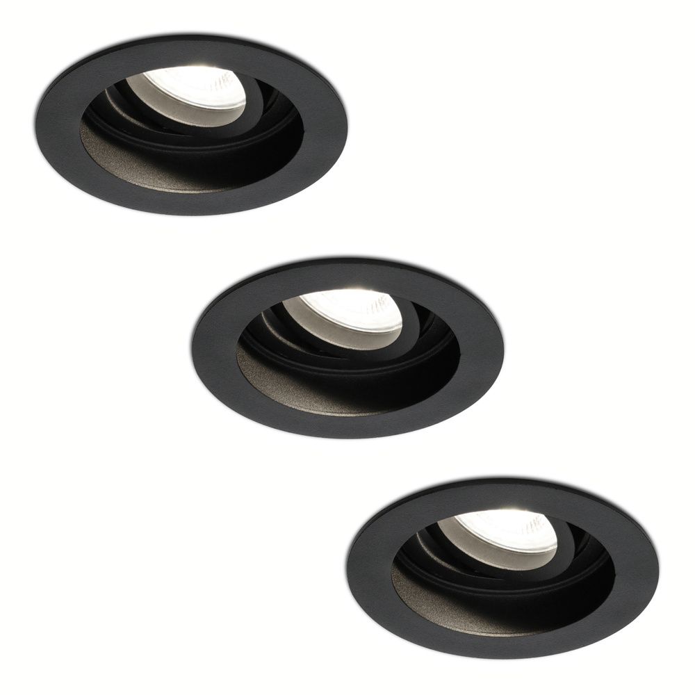 Set van 3 Laredo LED inbouwspots - GU10 4 Watt 345 Lumen - 4000K neutraal wit - Dimbaar - verzonken - Rond - Kantelbaar - IP20 Voor binnen - Zwart | HOFTRONIC