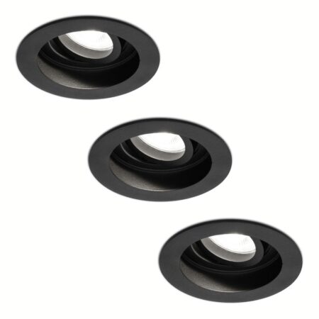 Set van 3 Laredo LED inbouwspots - GU10 4 Watt 345 Lumen - 6500K daglicht wit - Dimbaar - verzonken - Rond - Kantelbaar - IP20 Voor binnen - Zwart | HOFTRONIC