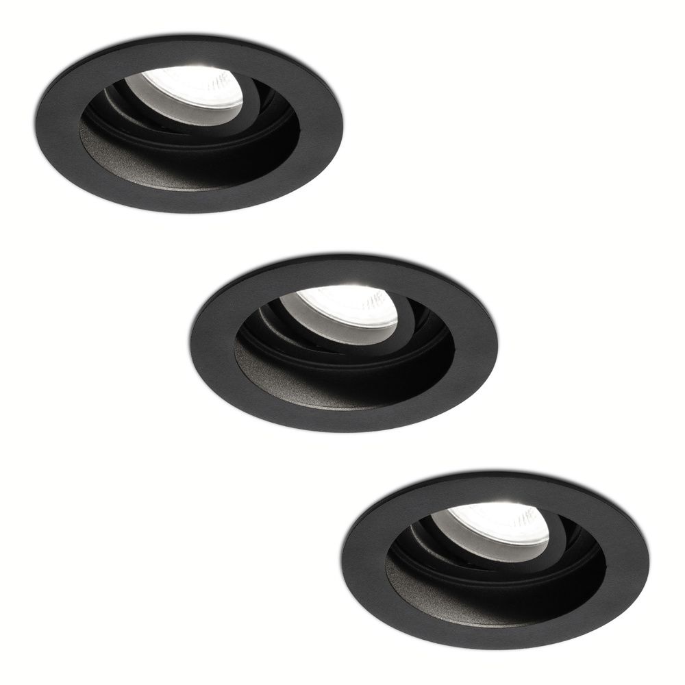 Set van 3 Laredo LED inbouwspots - GU10 4 Watt 345 Lumen - 6500K daglicht wit - Dimbaar - verzonken - Rond - Kantelbaar - IP20 Voor binnen - Zwart | HOFTRONIC