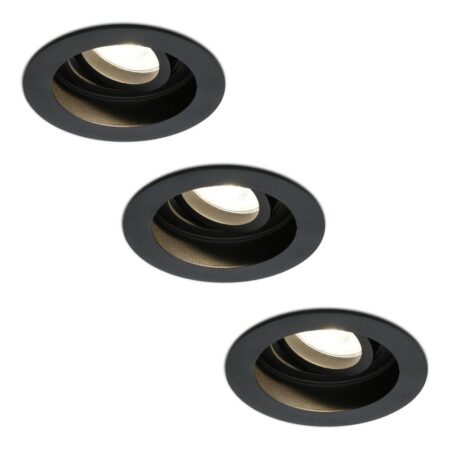 Set van 3 Laredo LED inbouwspots - GU10 4 Watt 345 lumen - 2700K Warm wit - Dimbaar - verzonken - Rond - Kantelbaar - IP20 Voor binnen - Zwart | HOFTRONIC