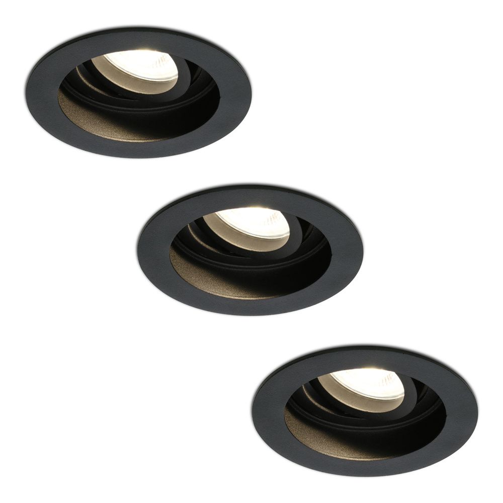 Set van 3 Laredo LED inbouwspots - GU10 4 Watt 345 lumen - 2700K Warm wit - Dimbaar - verzonken - Rond - Kantelbaar - IP20 Voor binnen - Zwart | HOFTRONIC