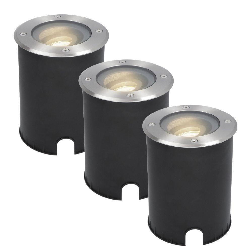 Set van 3 Lilly LED Grondspots - Dimbaar - Kantelbaar - GU10 - 4000K neutraal wit - 4 Watt 345 Lumen - Rond - IK10 - RVS - IP67 waterdicht | HOFTRONIC