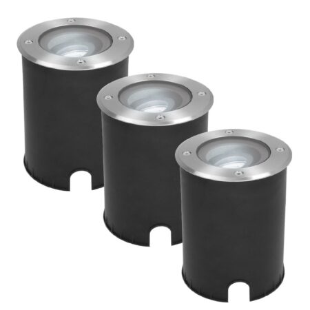 Set van 3 Lilly LED Grondspots - Dimbaar - Kantelbaar - GU10 - 6500K daglicht wit - 4 Watt 345 Lumen - Rond - IK10 - RVS - IP67 waterdicht | HOFTRONIC