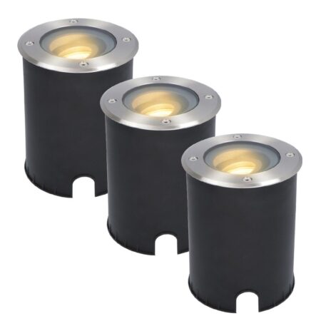 Set van 3 Lilly LED Grondspots - Dimbaar - Kantelbaar - GU10 - Rond - 2700K warm wit - 4 Watt 345 lumen - IK10 - RVS - IP67 waterdicht | HOFTRONIC