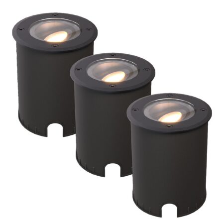Set van 3 Lilly dimbare LED Grondspot - Kantelbaar - Overrijdbaar - Rond - 2700K warm wit - IP67 waterdicht - 3 jaar garantie - Zwart | HOFTRONIC