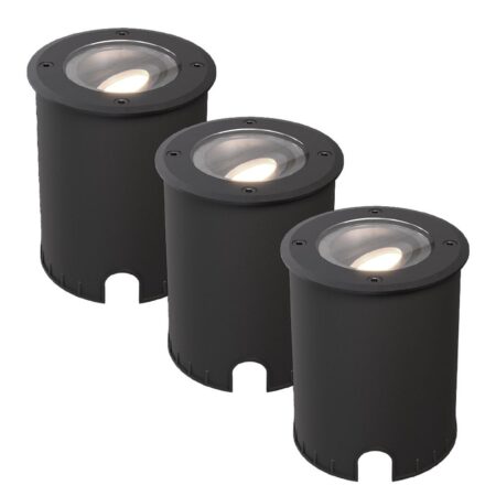 Set van 3 Lilly dimbare LED Grondspot - Kantelbaar - Overrijdbaar - Rond - 4000K neutraal wit - IP67 waterdicht - 3 jaar garantie - Zwart | HOFTRONIC